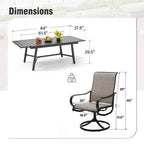 Captiva Designs Set da 9 Pezzi da Giardino Tavolo Rettangolare Estensibile in Acciaio Nero e Sedie Girevoli in Textilene
