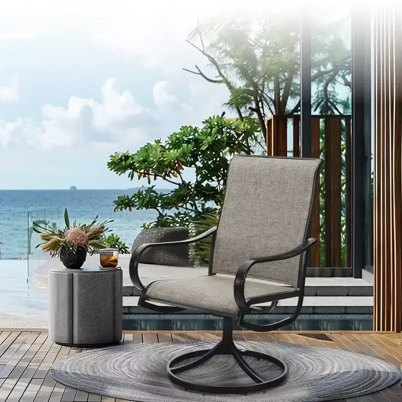 Captiva Designs Set da 9 Pezzi da Giardino Tavolo Rettangolare Estensibile in Acciaio Nero e Sedie Girevoli in Textilene