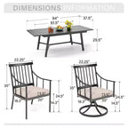 Captiva Designs Set da 9 pezzi, tavolo rettangolare in acciaio con piano a doghe regolabile e sedie a braccioli eleganti con cuscini per patio