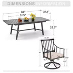 Captiva Designs Set da 9 pezzi, tavolo rettangolare in acciaio con piano a doghe regolabile e sedie a braccioli eleganti con cuscini per patio
