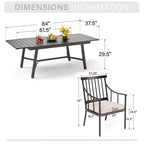 Captiva Designs Set da 9 pezzi, tavolo rettangolare in acciaio con piano a doghe regolabile e sedie a braccioli eleganti con cuscini per patio