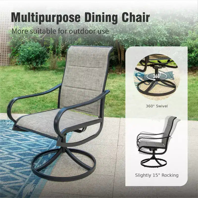 Captiva Designs Set da pranzo da 9 pezzi per esterni con tavolo rettangolare in acciaio con piano a doghe regolabile e sedie girevoli in textilene imbottite
