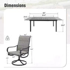 Captiva Designs Set da pranzo da 9 pezzi per esterni con tavolo rettangolare in acciaio con piano a doghe regolabile e sedie girevoli in textilene imbottite