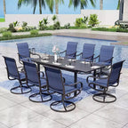 Captiva Designs 9pc Patio Dining Set with Slat-top Adjustable Steel Rectangle Table & Padded Textilene Swivel Chairs