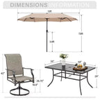 Captiva Desighttps Ensemble de salle à manger de patio 8 pièces comprenant une table rectangulaire en acier à lattes, des chaises pivotantes rembourrées en textilène et un parasol de marché