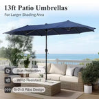 Captiva Desighttps Ensemble de salle à manger de patio 8 pièces comprenant une table rectangulaire en acier à lattes, des chaises pivotantes rembourrées en textilène et un parasol de marché
