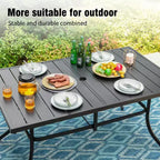Captiva Designs Set da 7 Pezzi da Pranzo per Patio con Tavolo in Acciaio con Piano a Liste e Sedie in Rattan Beige con Cuscini