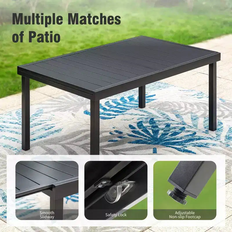 Captiva Designs Set da 7 Pezzi da Pranzo per Patio con Tavolo in Acciaio con Piano a Liste e Sedie in Rattan Beige con Cuscini