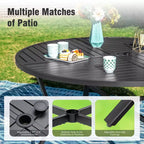 Captiva Designs Set da 7 Pezzi da Pranzo per Patio con Tavolo in Acciaio con Piano a Liste e Sedie in Rattan Beige con Cuscini