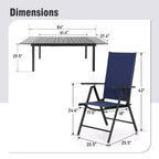Set da pranzo da esterni Captiva Designs 9 pezzi con tavolo rettangolare in acciaio regolabile con piano a doghe e sedie pieghevoli con seduta in textilene