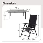Set da pranzo da esterni Captiva Designs 9 pezzi con tavolo rettangolare in acciaio regolabile con piano a doghe e sedie pieghevoli con seduta in textilene