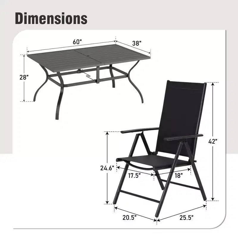 Set da pranzo da esterno Captiva Designs 7 pezzi con tavolo rettangolare a doghe e sedie a sdraio pieghevoli