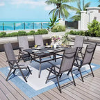 Captiva Designs 7pc Patio Dining Set with Slat-top Rectangle Table & Sling Foldable Chair