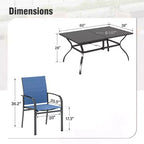 Captiva Designs Set da Pranzo da Esterno 7 Pezzi con Tavolo Rettangolare con Piano a Doghe e Sedie Fisse in Tessuto Traspirante