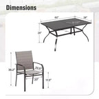 Captiva Designs Set da Pranzo da Esterno 7 Pezzi con Tavolo Rettangolare con Piano a Doghe e Sedie Fisse in Tessuto Traspirante