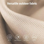 Captiva Designs Set da 8 Pezzi per Esterni: Tavolo da Pranzo Rettangolare in Acciaio, Sedie Girevoli in Rattan e Ombrellone Beige