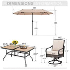 Captiva Designs Set da 8 Pezzi per Esterni: Tavolo da Pranzo Rettangolare in Acciaio, Sedie Girevoli in Rattan e Ombrellone Beige