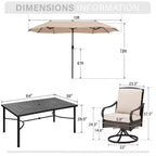 Captiva Designs Set da 8 Pezzi per Esterni: Tavolo da Pranzo Rettangolare in Acciaio, Sedie Girevoli in Rattan e Ombrellone Beige