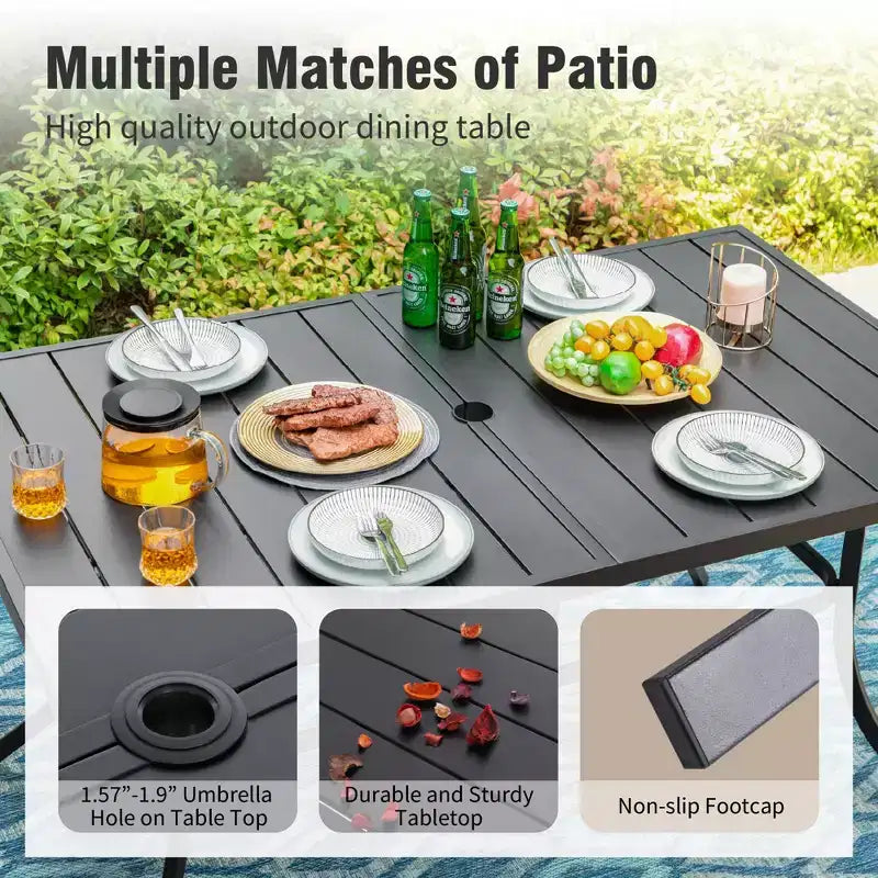 Captiva Designs Set da pranzo da esterno 7 pezzi con tavolo rettangolare in acciaio e sedie in textilene con struttura in alluminio