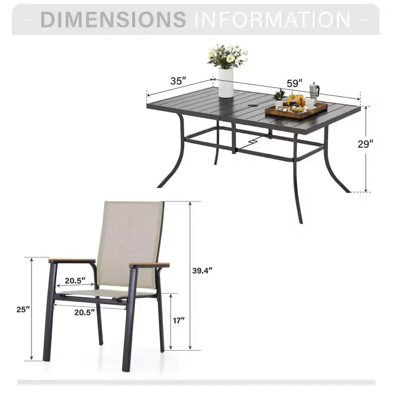 Captiva Designs Set da pranzo da esterno 7 pezzi con tavolo rettangolare in acciaio e sedie in textilene con struttura in alluminio