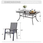 Captiva Designs Set da pranzo da esterno 7 pezzi con tavolo rettangolare in acciaio e sedie in textilene con struttura in alluminio