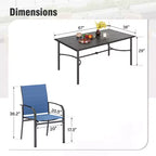 Captiva Designs Tavolo da pranzo rettangolare da esterno a 7 pezzi in acciaio con staffa trasversale a C e sedie fisse a imbracatura