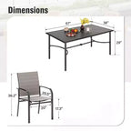 Captiva Designs Tavolo da pranzo rettangolare da esterno a 7 pezzi in acciaio con staffa trasversale a C e sedie fisse a imbracatura