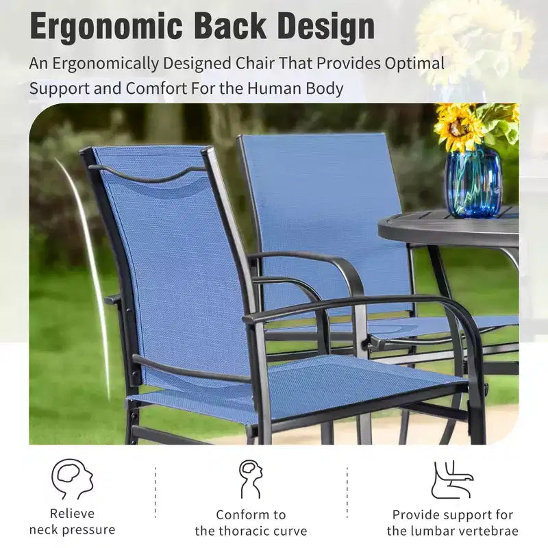 Captiva Designs Tavolo da pranzo rettangolare da esterno a 7 pezzi in acciaio con staffa trasversale a C e sedie fisse a imbracatura