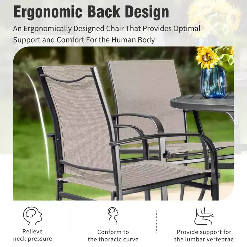 Captiva Designs Tavolo da pranzo rettangolare da esterno a 7 pezzi in acciaio con staffa trasversale a C e sedie fisse a imbracatura