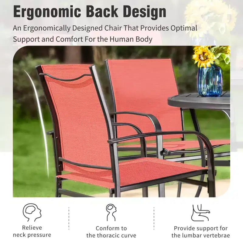 Captiva Designs Tavolo da pranzo rettangolare da esterno a 7 pezzi in acciaio con staffa trasversale a C e sedie fisse a imbracatura