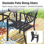 Set da pranzo da esterno Captiva Designs da 7 pezzi con tavolo rettangolare con piano a doghe e sedie impilabili in metallo