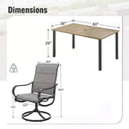 Table rectangulaire d'extérieur Captiva Designs 7 pièces en acier avec trou pour parasol et chaises pivotantes en textilène