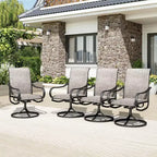 Table rectangulaire d'extérieur Captiva Designs 7 pièces en acier avec trou pour parasol et chaises pivotantes en textilène