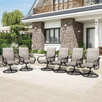 Table rectangulaire d'extérieur Captiva Designs 7 pièces en acier avec trou pour parasol et chaises pivotantes en textilène