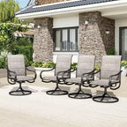 Table rectangulaire d'extérieur Captiva Designs 7 pièces en acier avec trou pour parasol et chaises pivotantes en textilène