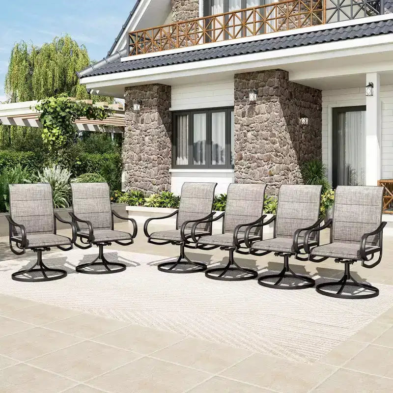 Table rectangulaire d'extérieur Captiva Designs 7 pièces en acier avec trou pour parasol et chaises pivotantes en textilène