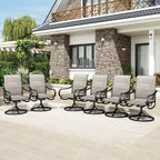 Table rectangulaire d'extérieur Captiva Designs 7 pièces en acier avec trou pour parasol et chaises pivotantes en textilène