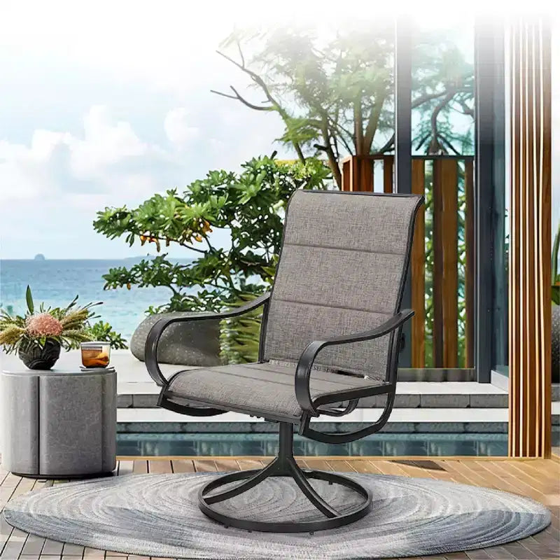 Table rectangulaire d'extérieur Captiva Designs 7 pièces en acier avec trou pour parasol et chaises pivotantes en textilène