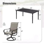 Captiva Designs, tavolo da pranzo rettangolare in acciaio con piano a doghe e 6 sedie girevoli a fionda grigio-marrone per patio esterno, 7 pezzi