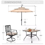 Set Captiva Designs da 6 pezzi con tavolo quadrato da giardino, sedie in metallo con schienale a fuso e ombrellone beige