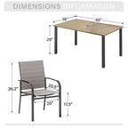 Captiva Designs - Ensemble de salle à manger 7 pièces pour terrasse extérieure avec table en acier à plateau à lattes aspect bois et chaises fixes en toile