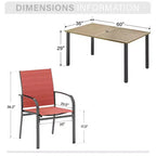 Captiva Designs - Ensemble de salle à manger 7 pièces pour terrasse extérieure avec table en acier à plateau à lattes aspect bois et chaises fixes en toile