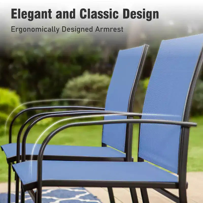 Captiva Designs - Ensemble de salle à manger 7 pièces pour terrasse extérieure avec table en acier à plateau à lattes aspect bois et chaises fixes en toile
