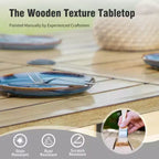 Captiva Designs Set da pranzo 7 pezzi con tavolo in acciaio con ripiano a doghe e foro per ombrellone e sedie in rattan con braccioli imbottiti