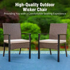 Captiva Designs Set da pranzo 7 pezzi con tavolo in acciaio con ripiano a doghe e foro per ombrellone e sedie in rattan con braccioli imbottiti