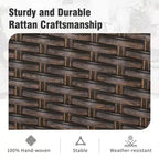 Captiva Designs Set da pranzo 7 pezzi con tavolo in acciaio con ripiano a doghe e foro per ombrellone e sedie in rattan con braccioli imbottiti