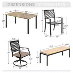 Captiva Designs Set 6 Pezzi da Esterno con Tavolo da Pranzo in Acciaio con Piano a Doghe, Sedie in Metallo e Panca Imbottita