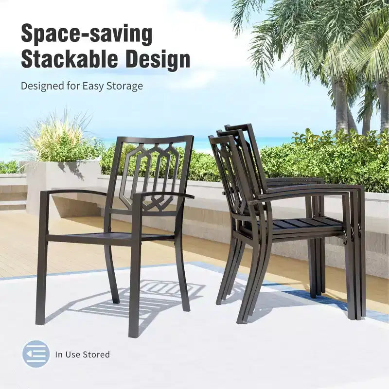 Captiva Designs Set da pranzo da 7 pezzi per patio con tavolo rettangolare in acciaio con finitura Driftwood e sedie con braccioli in metallo