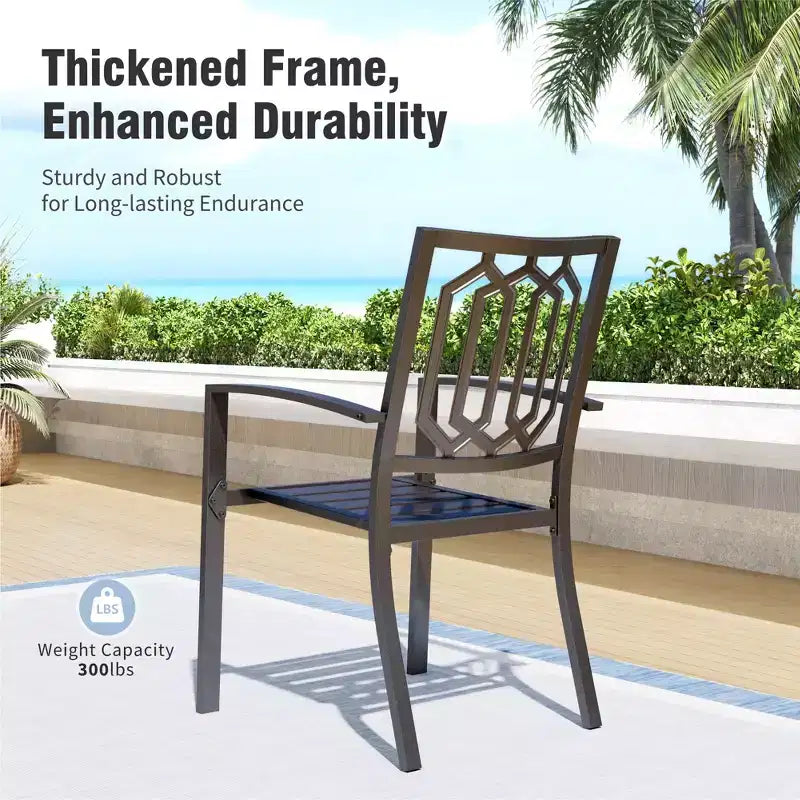 Captiva Designs Set da pranzo da 7 pezzi per patio con tavolo rettangolare in acciaio con finitura Driftwood e sedie con braccioli in metallo