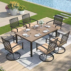 Captiva Designs Set da pranzo da 7 pezzi per patio con tavolo rettangolare in acciaio con finitura Driftwood e sedie con braccioli in metallo